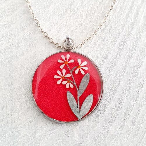 3 stem daisy pendant/necklace - Red ,SKU205