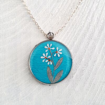 Pendentif/collier marguerite à 3 tiges - Turquoise, SKU207