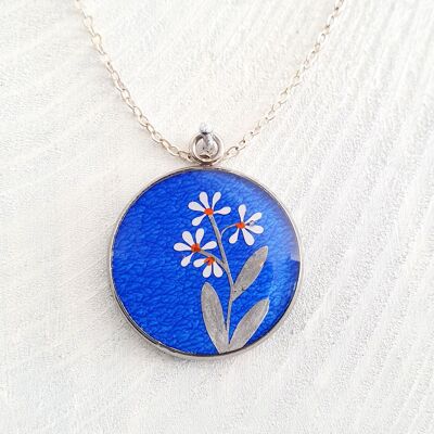 Pendente/collana con 3 margherite a gambo - Blu cobalto ,SKU208