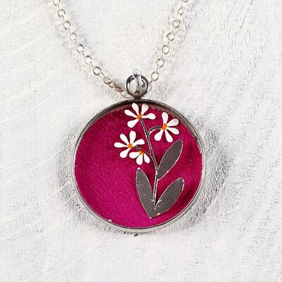 3 stem daisy pendant/necklace - Magenta ,SKU209