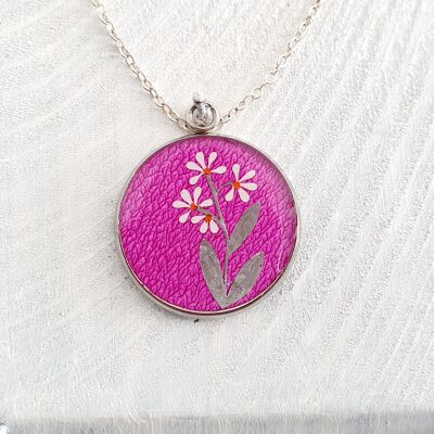 3 stem daisy pendant/necklace - Pink ,SKU211