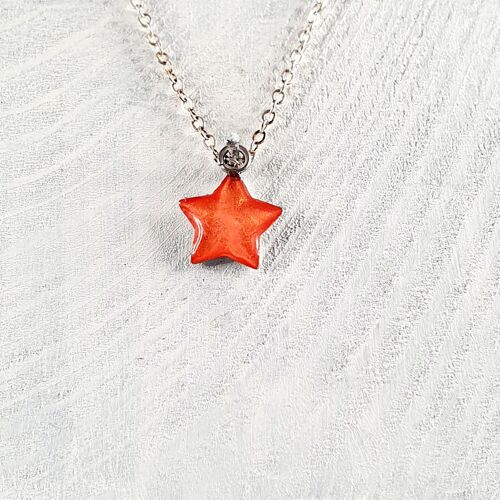 Star mini pendant-necklace - Iridescent orange ,SKU225