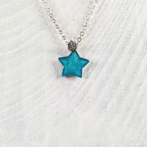 Star mini pendant-necklace - Iridescent blue ,SKU228
