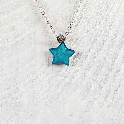 Mini colgante-collar estrella - Azul iridiscente, SKU228
