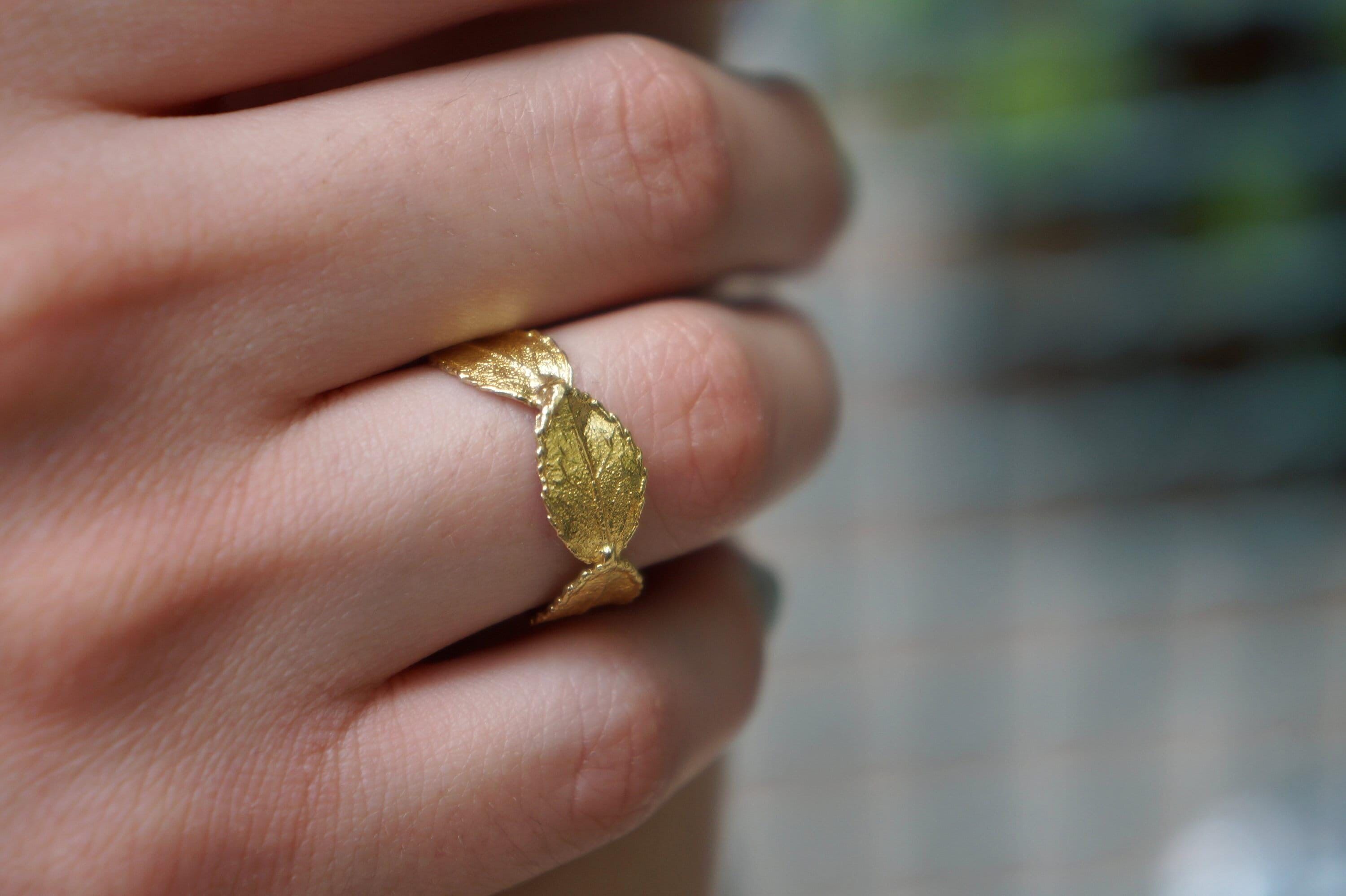 Rose Leaf Ring - Gold-Plated Brass with Real Botanical Detail