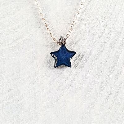 Star mini pendant-necklace - Deep blue pearl ,SKU238