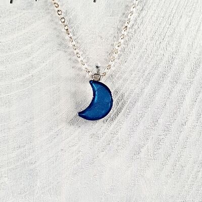 Collier pendentif lune - Perle bleu de mer ,SKU246