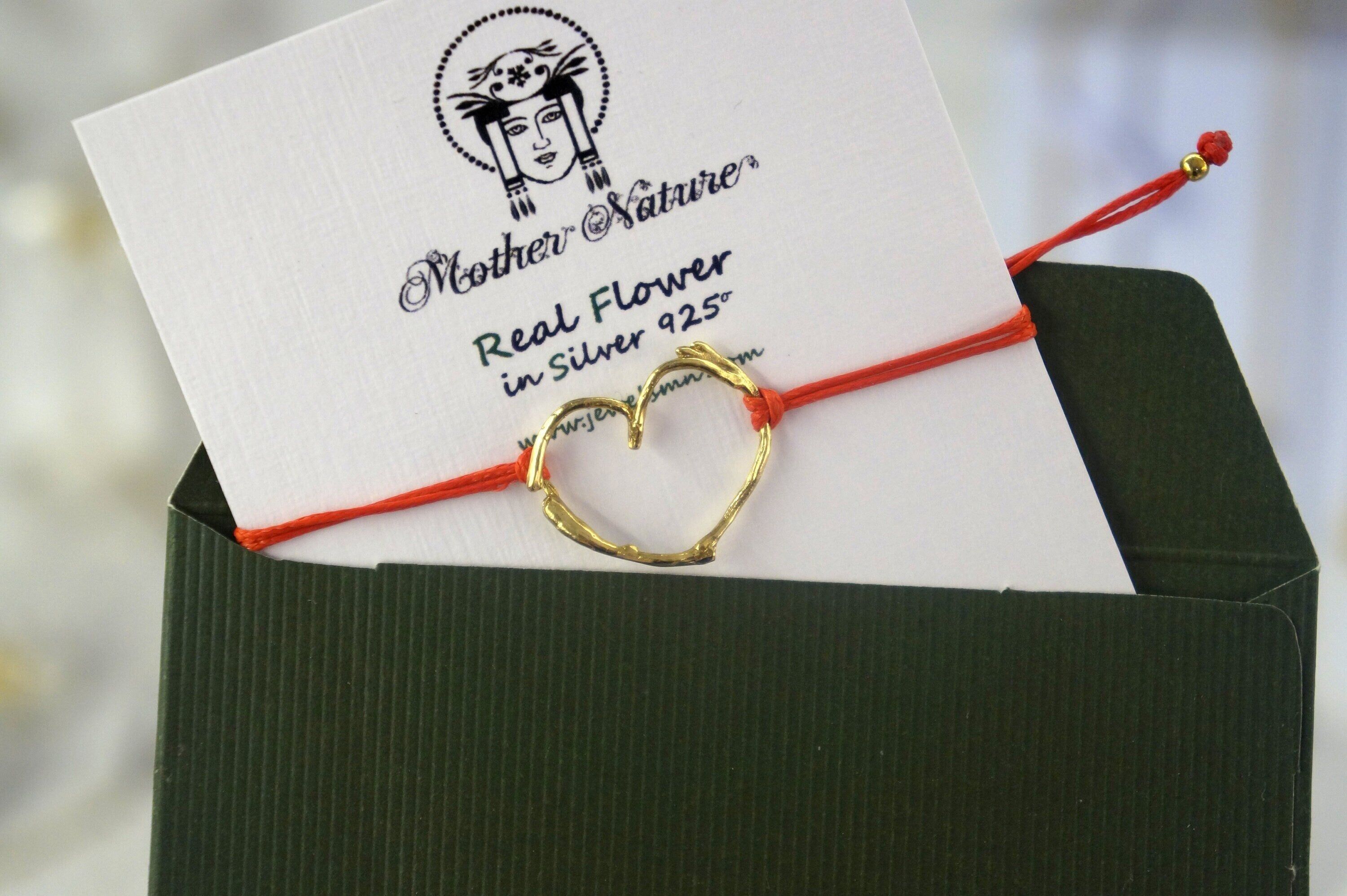 Jasmine Twig Heart Bracelet - Adjustable Sterling Silver with Gold Plating