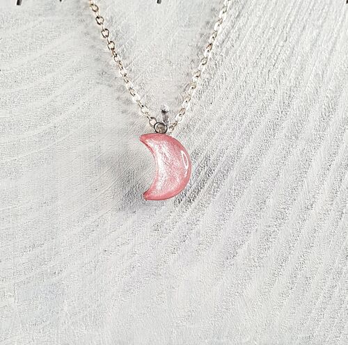 Moon pendant-necklace - Baby pink ,SKU247