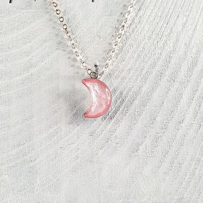 Collier pendentif lune - Rose layette ,SKU247