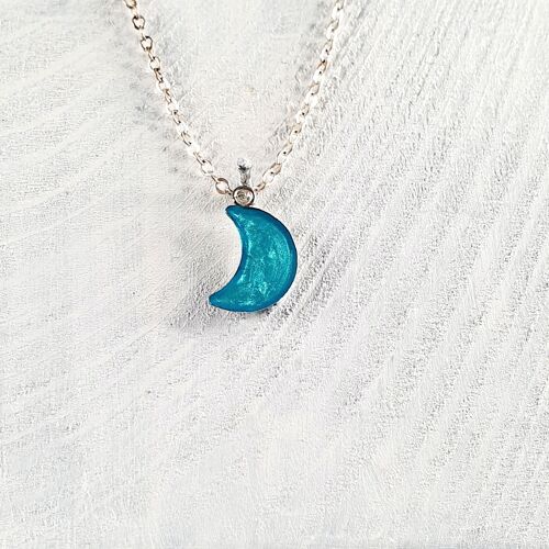 Moon pendant-necklace - Iridescent blue ,SKU256