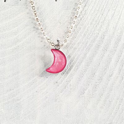 Collier pendentif lune - Rose barbe à papa ,SKU259