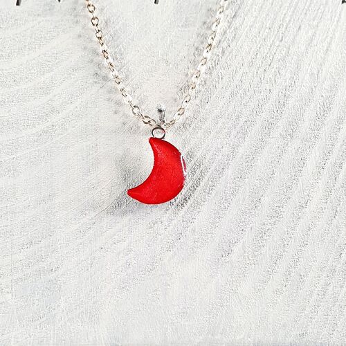 Moon pendant-necklace - Red pearl ,SKU261