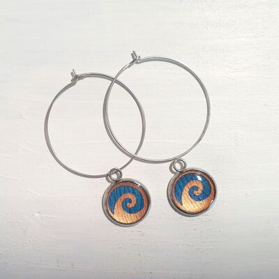 Pendientes de alambre de círculo con forma de gota de ondas - Azul petróleo, SKU269