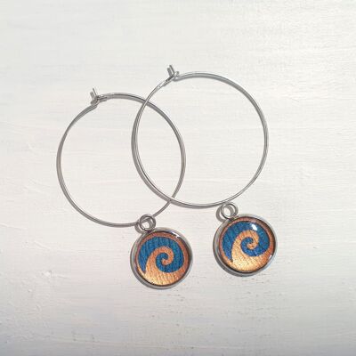 Waves drop circle wire earrings - Petrol blue ,SKU269