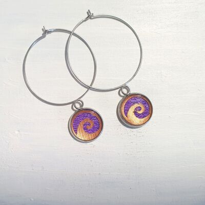 Waves drop circle wire earrings - Purple ,SKU271