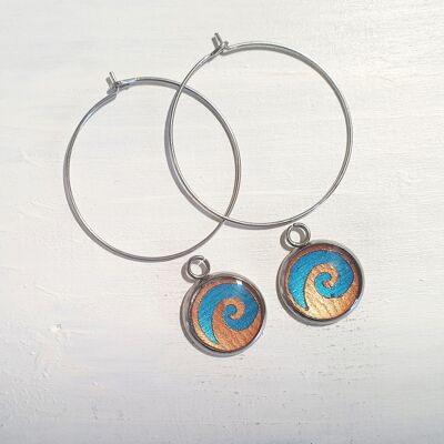 Waves drop circle wire earrings - Sea blue pearl ,SKU272