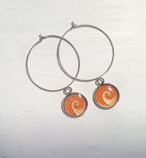 Waves drop circle wire earrings - Orange ,SKU274
