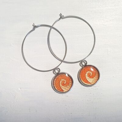Waves drop circle wire earrings - Orange ,SKU274