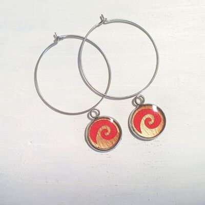 Waves drop circle wire earrings - Red ,SKU275