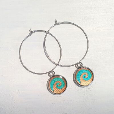 Waves drop circle wire earrings - Aqua ,SKU276