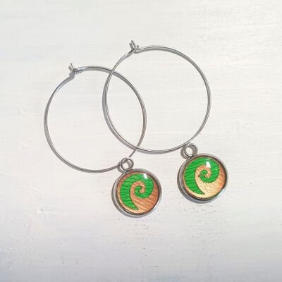 Waves drop circle wire earrings - Green ,SKU277