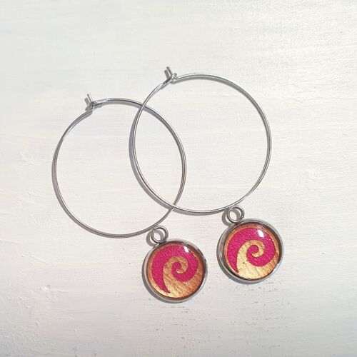 Waves drop circle wire earrings - Pink ,SKU279