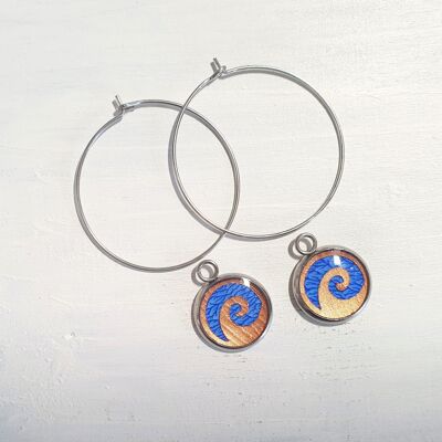 Waves drop circle wire earrings - Cobalt blue ,SKU280