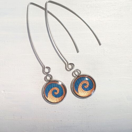 Waves drop long wire earrings - Petrol blue ,SKU281