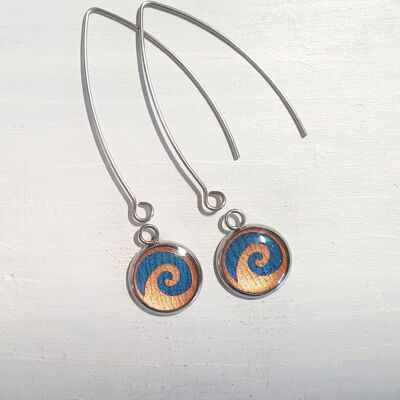 Waves drop long wire earrings - Petrol blue ,SKU281
