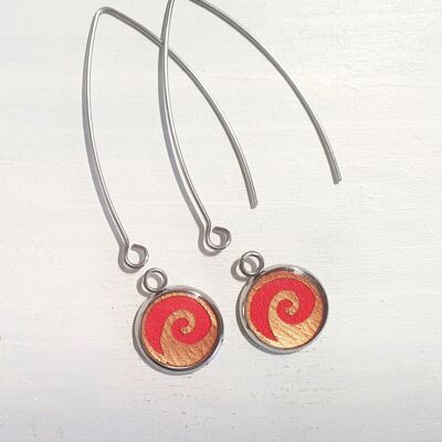 Pendientes largos de alambre con forma de gota de ondas - Rojo, SKU287