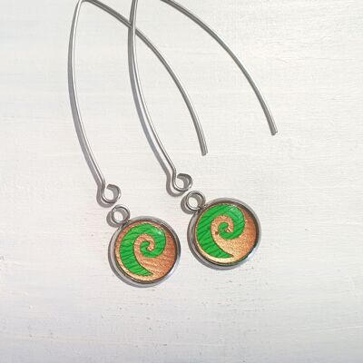 Waves drop long wire earrings - Green ,SKU289