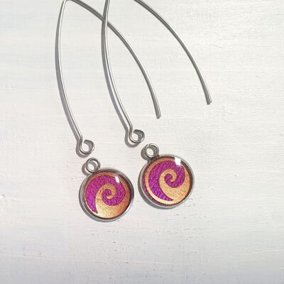 Pendientes largos de alambre con forma de gota de ondas - Magenta, SKU290