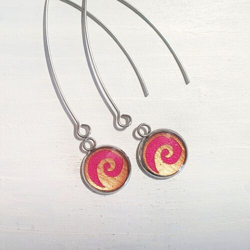 Waves drop long wire earrings - Pink ,SKU291