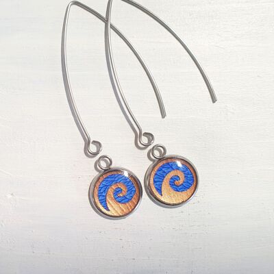 Waves drop long wire earrings - Cobalt blue ,SKU292