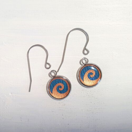 Waves drop short wire earrings - Petrol blue ,SKU293