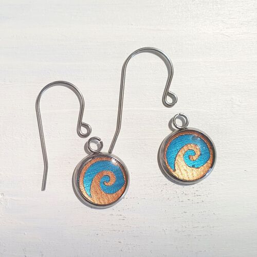 Waves drop short wire earrings - Sea blue pearl ,SKU296
