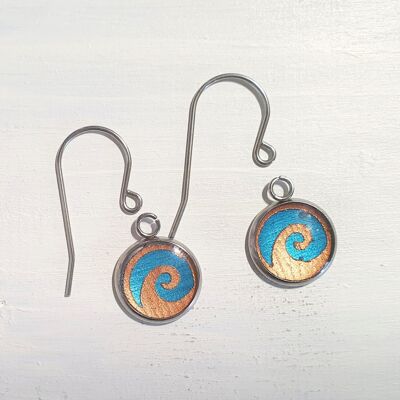 Boucles d'oreilles fil court Waves drop - Perle bleu de mer ,SKU296