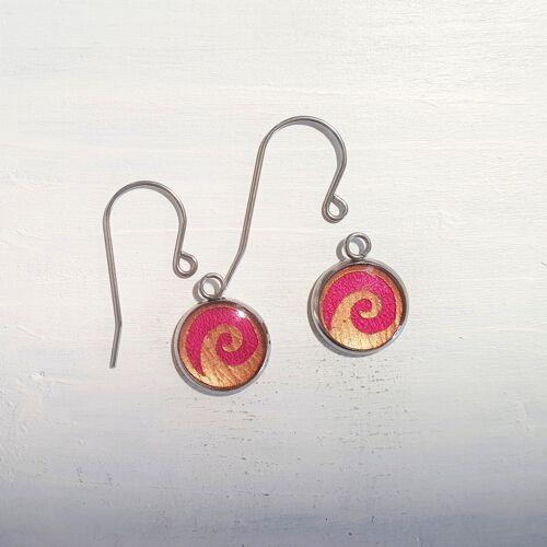 Waves drop short wire earrings - Pink ,SKU303