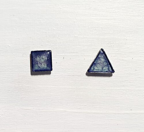 Mini triangle & square studs - Marine blue ,SKU413