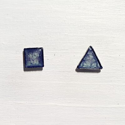 Mini triangle & square studs - Marine blue ,SKU413