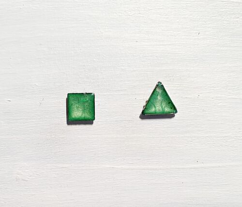 Mini triangle & square studs - Green ,SKU416