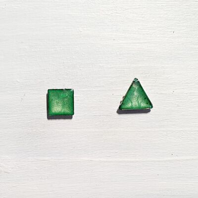Mini triangle & square studs - Green ,SKU416