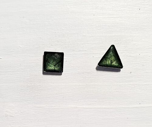 Mini triangle & square studs - Dark green ,SKU417