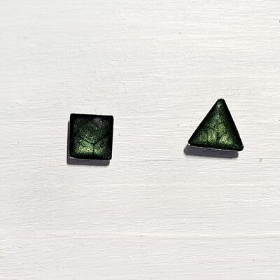 Mini triangle & square studs - Dark green ,SKU417