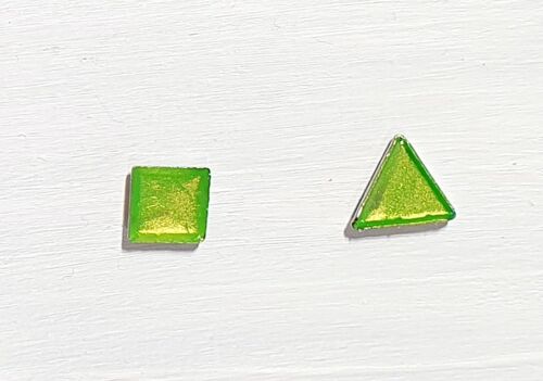 Mini triangle & square studs - Iridescent green ,SKU419