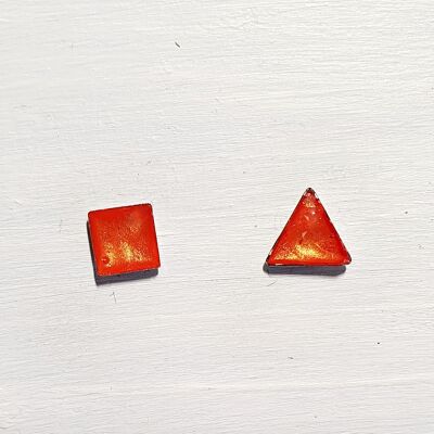 Mini triangle & square studs - Iridescent orange ,SKU420