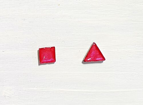 Mini triangle & square studs - Iridescent pink ,SKU421