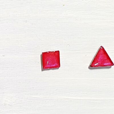 Mini triangle & square studs - Iridescent pink ,SKU421