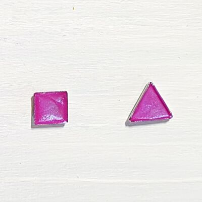 Mini triangle & square studs - Iridescent purple ,SKU422